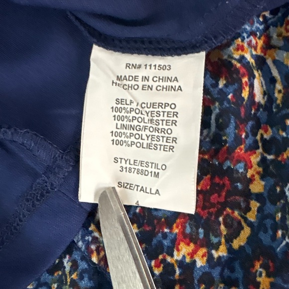 Luxology Women’s Size 4 Floral 3/4 Bell Sleeve Mini Dress Blue - Picture 9 of 11